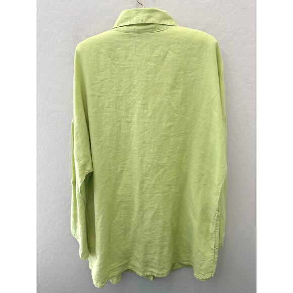 CHICO’S | 100% Linen Button Front Shirt Tunic Lime Green  | Size 2 Large - Picture 4 of 5